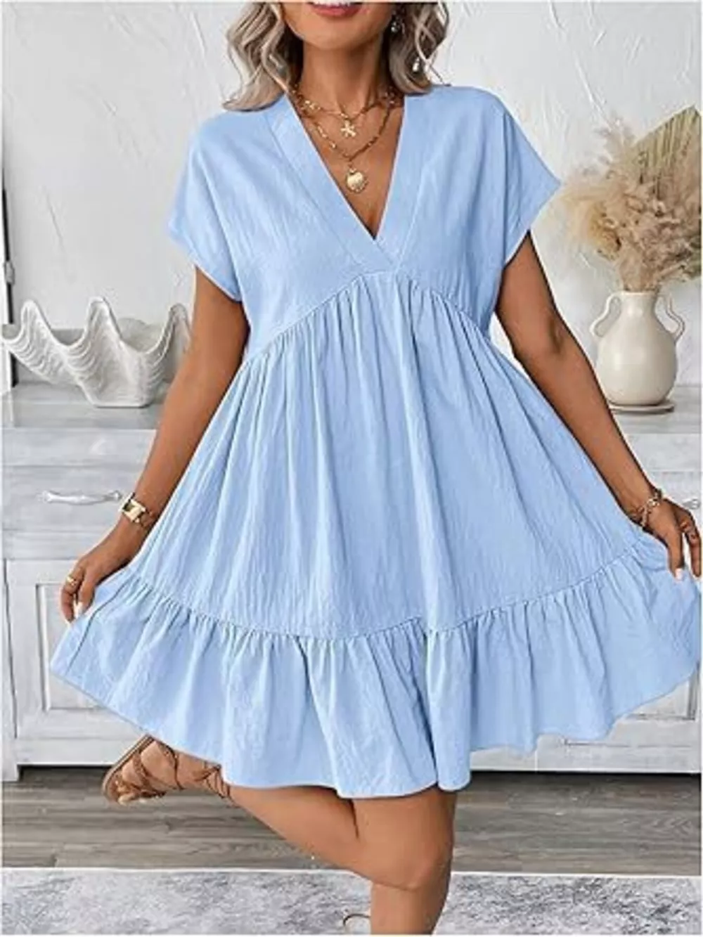Short Sleeve Ruffle Hem Mini Dress, image 7