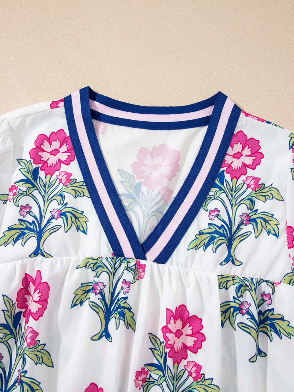 Floral Print Striped V Neck Blouse, image 8