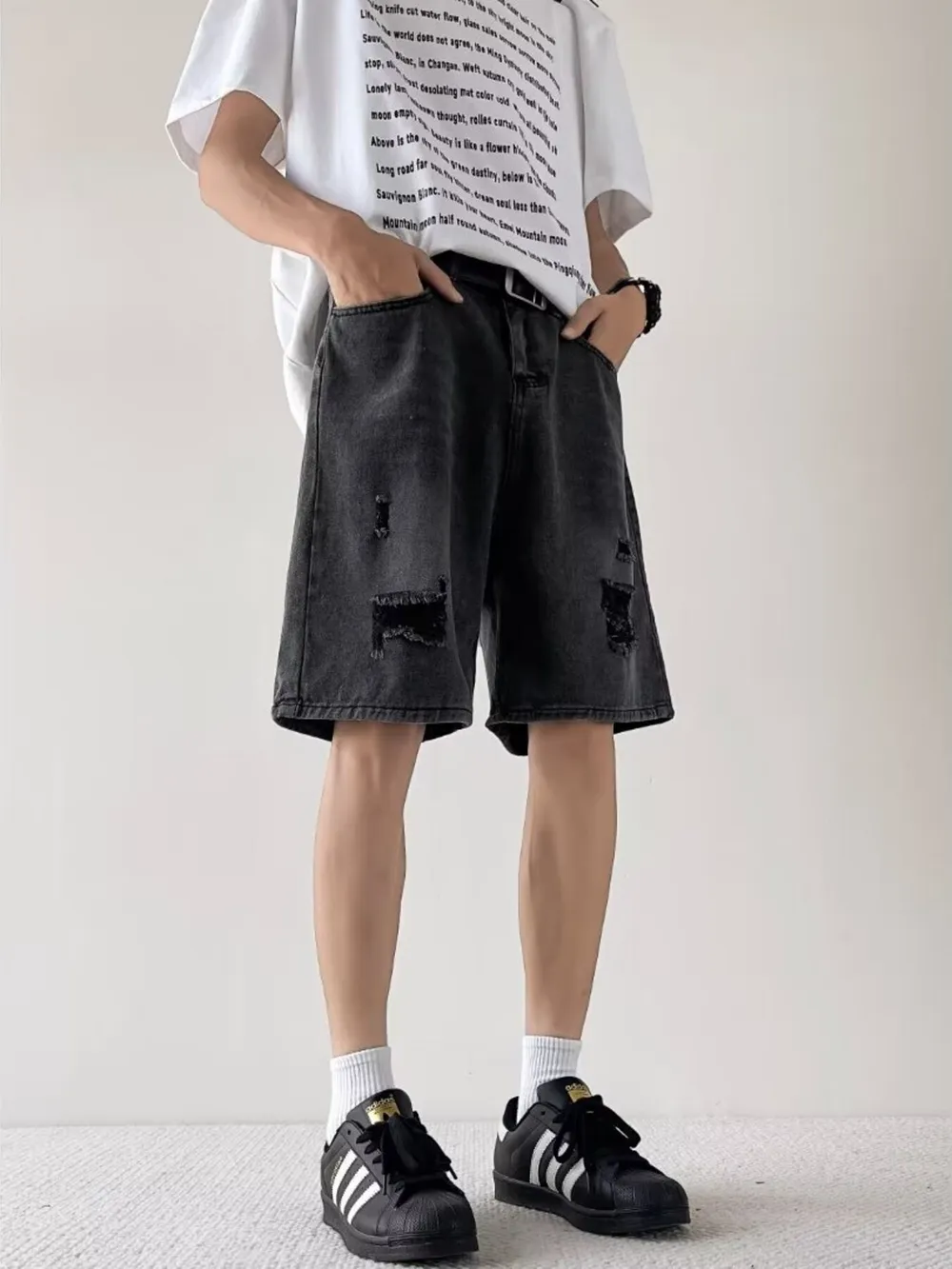 Men's Full Size Casual Loose Fit Ripped Denim Shorts Plus Size, image 5