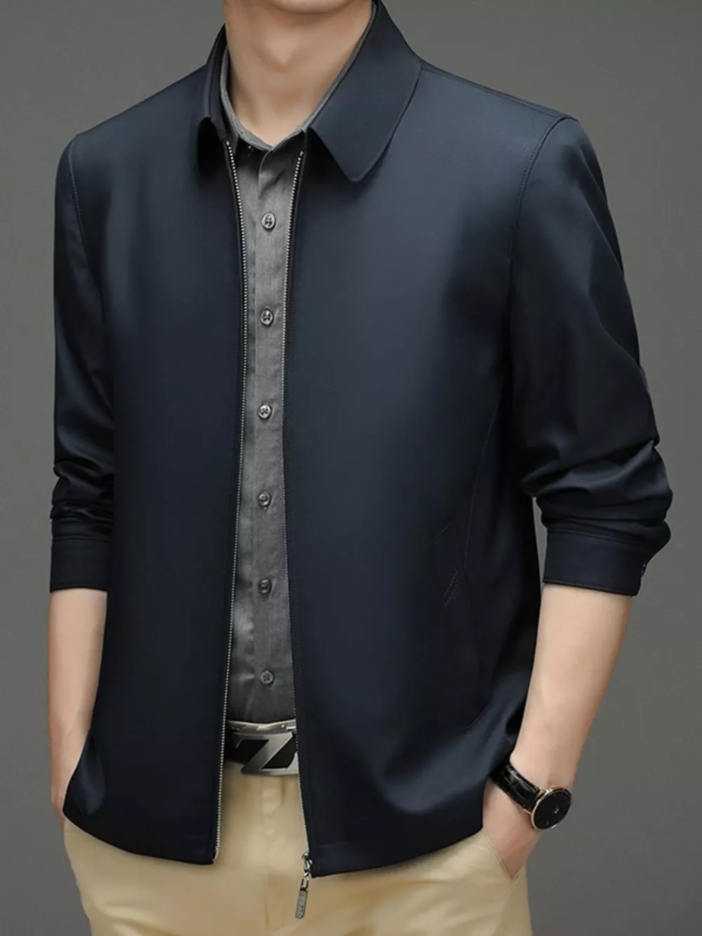 Men's Plus Size Zip Up Long Sleeve Jacket, image 4