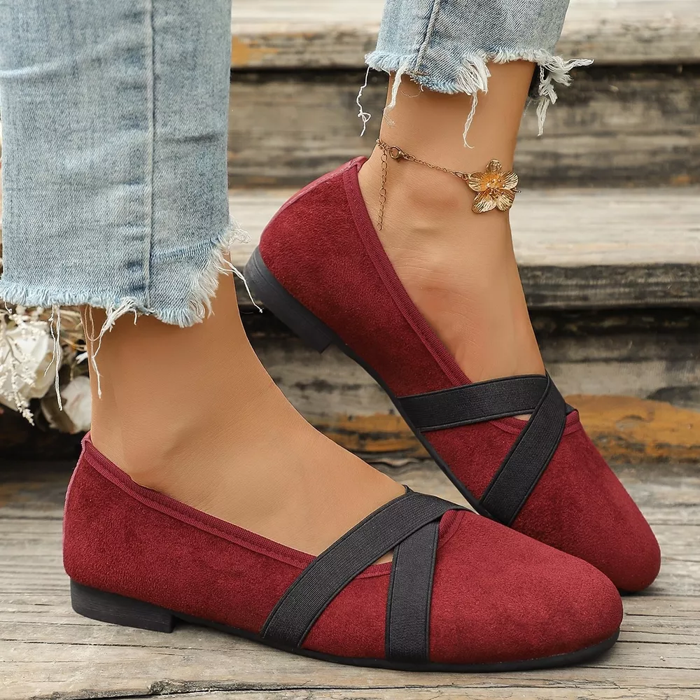 Suede Cross-Strap Slip-On Loafers