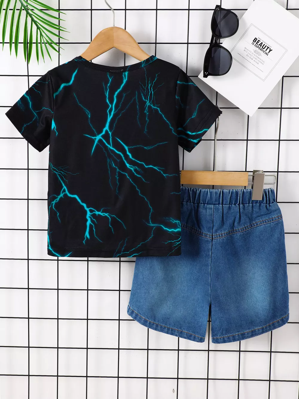 Children's Daddy & Son Best Friend Lightning Print Tee & Denim Shorts Set, image 2