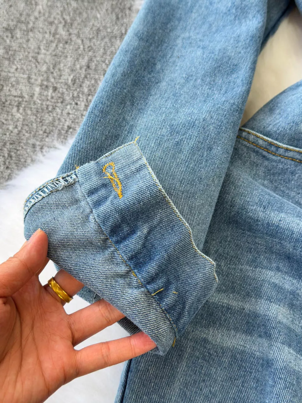 Button Front Wide Leg Denim Jumpsuit, image 10