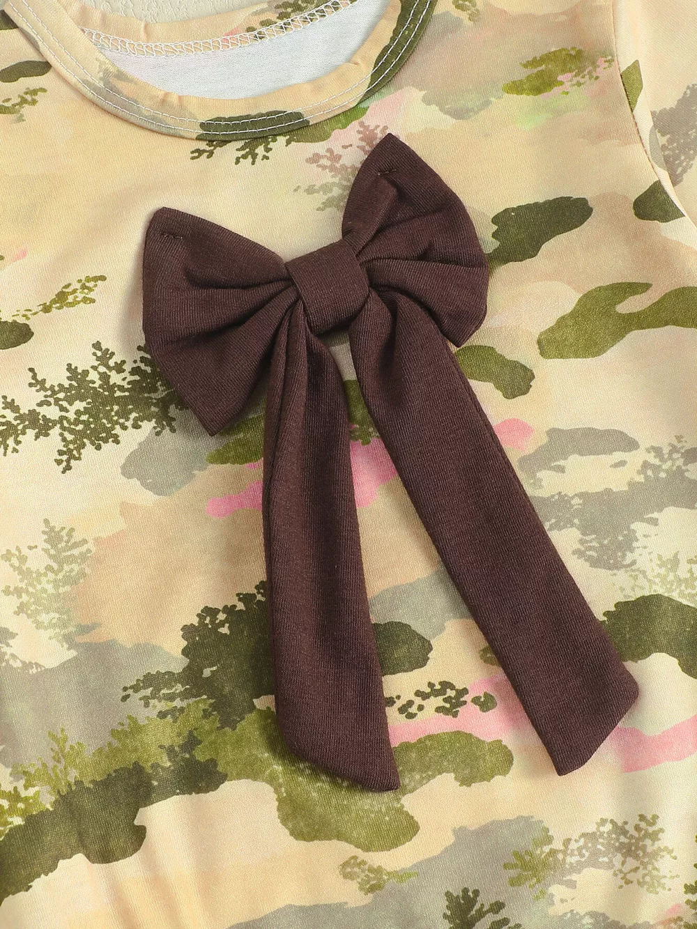 Children's Camouflage Print Long Sleeve One-Piece with Bow, image 4
