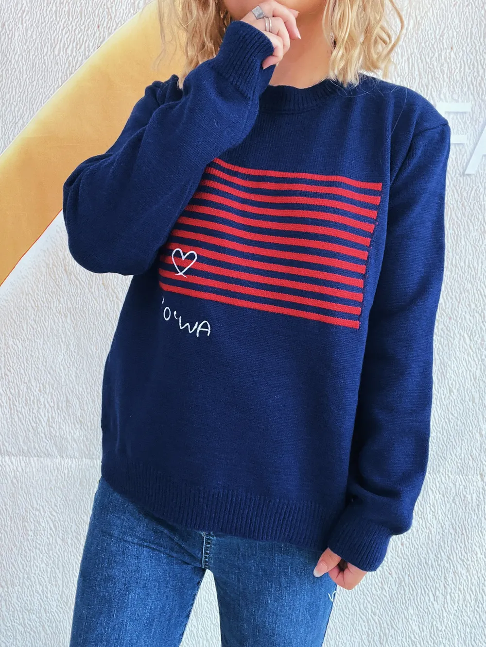 Striped Round Neck Long Sleeve Sweater, image 15