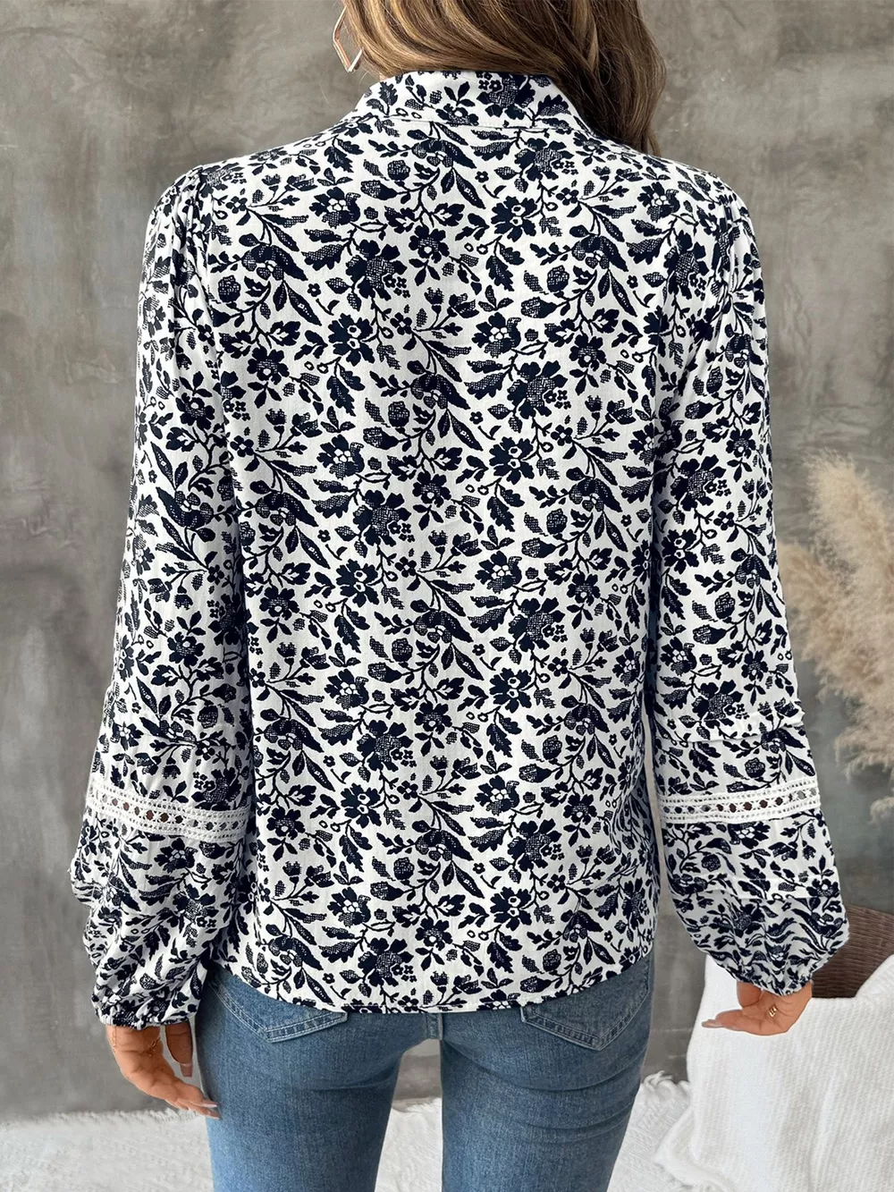Printed Tie Neck Long Sleeve Blouse, image 6