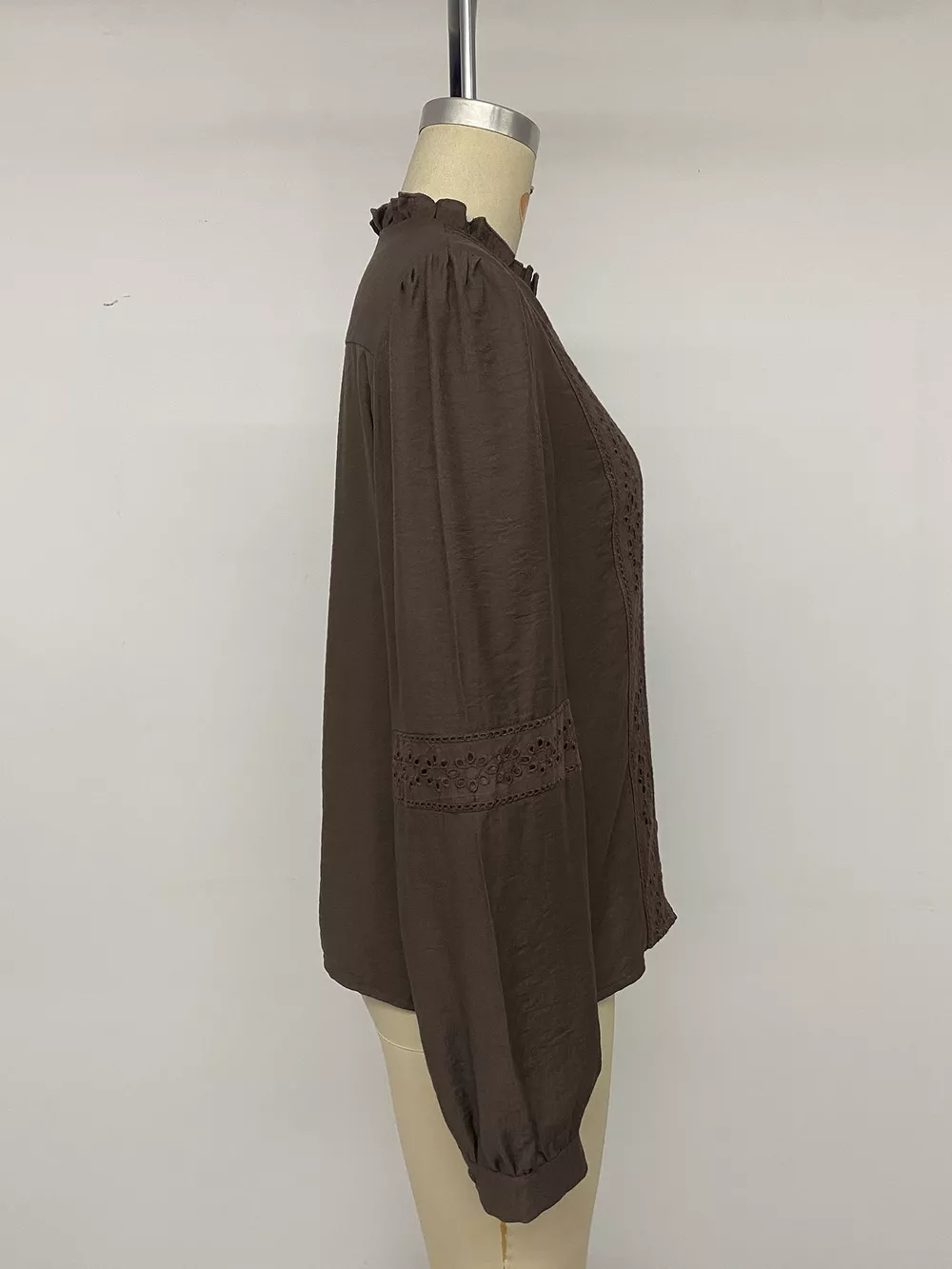 Eyelet Lace Trim Long Sleeve Blouse, image 12