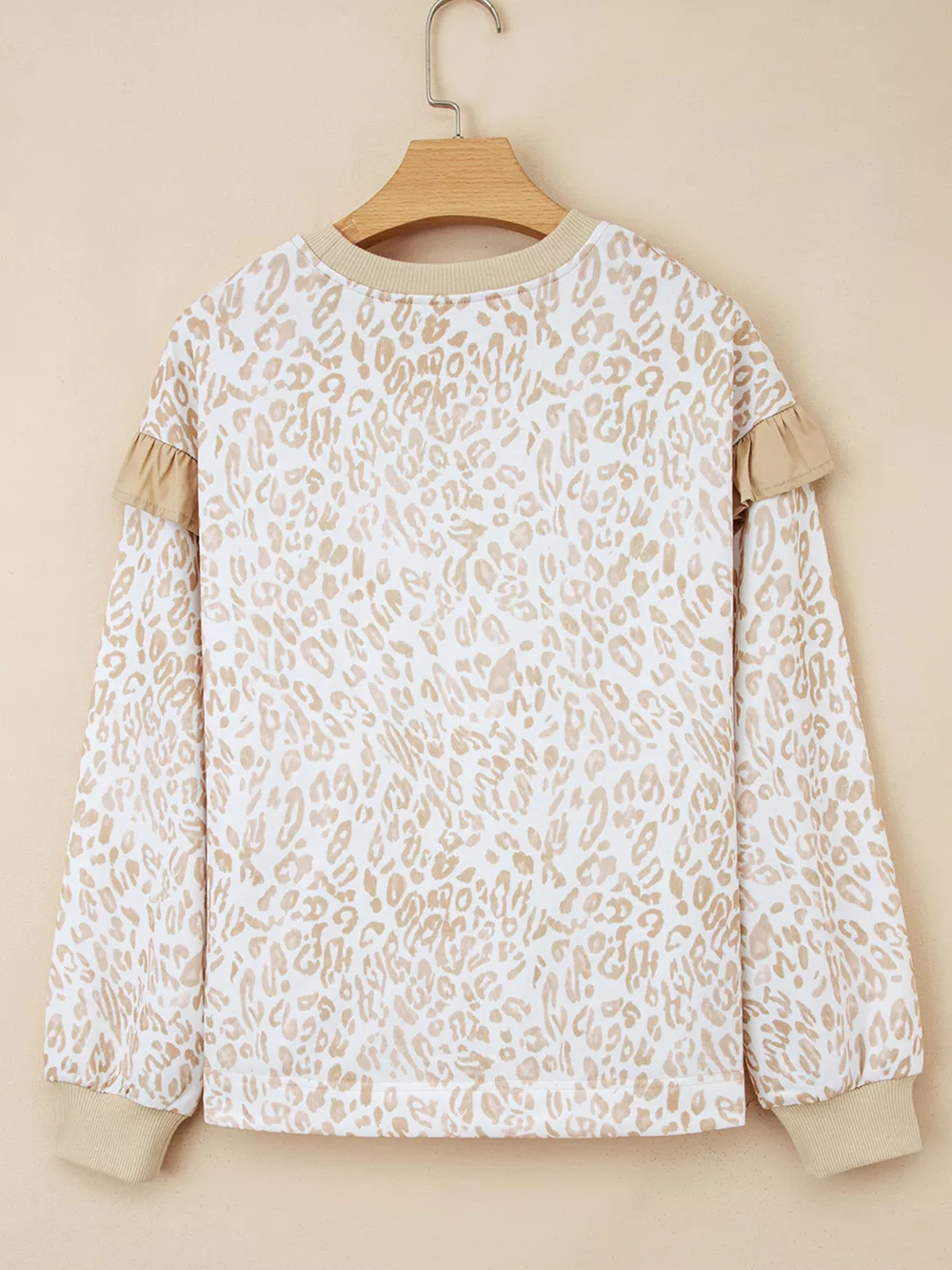 Leopard Ruffle Detail Ribbed Trim Round Neck Sweatshirt, image 13
