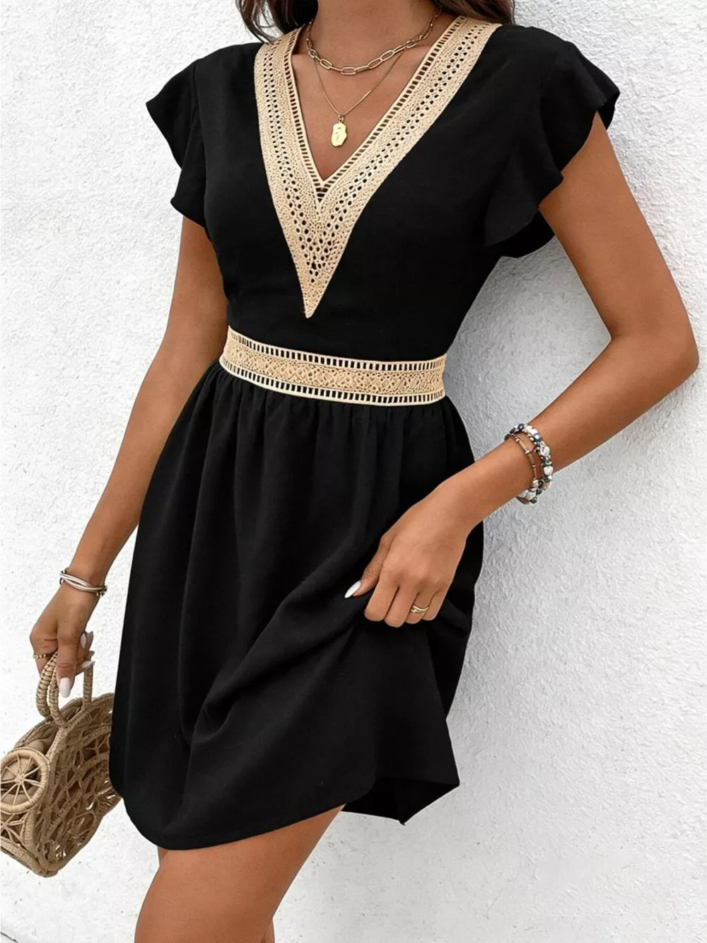 V-Neck Ruffle Sleeve Mini Dress, image 18