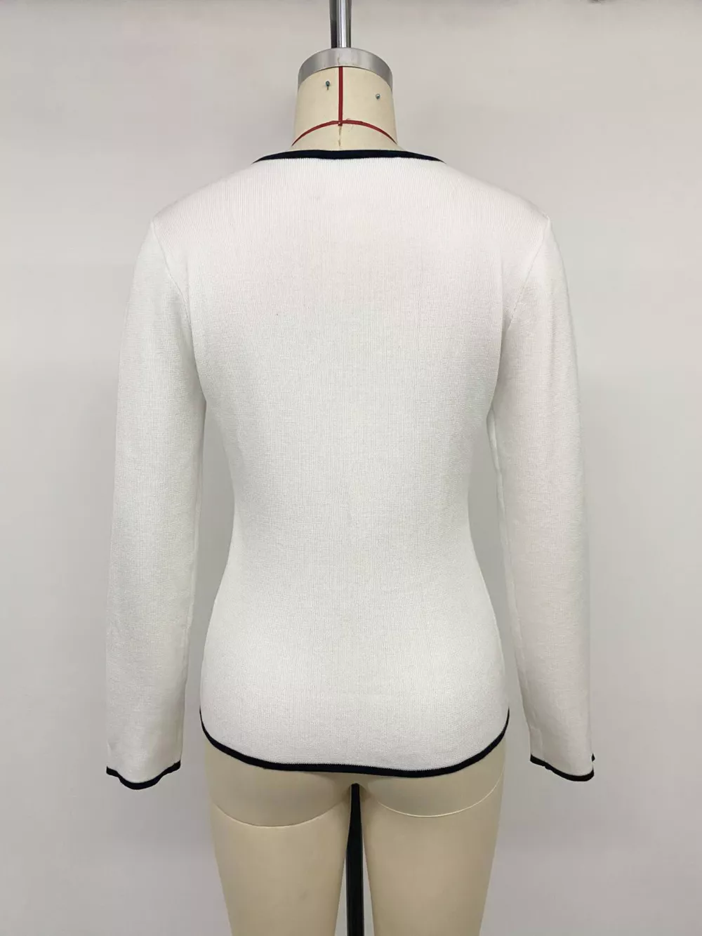 Contrast Trim Button Decor Knit Top, image 13