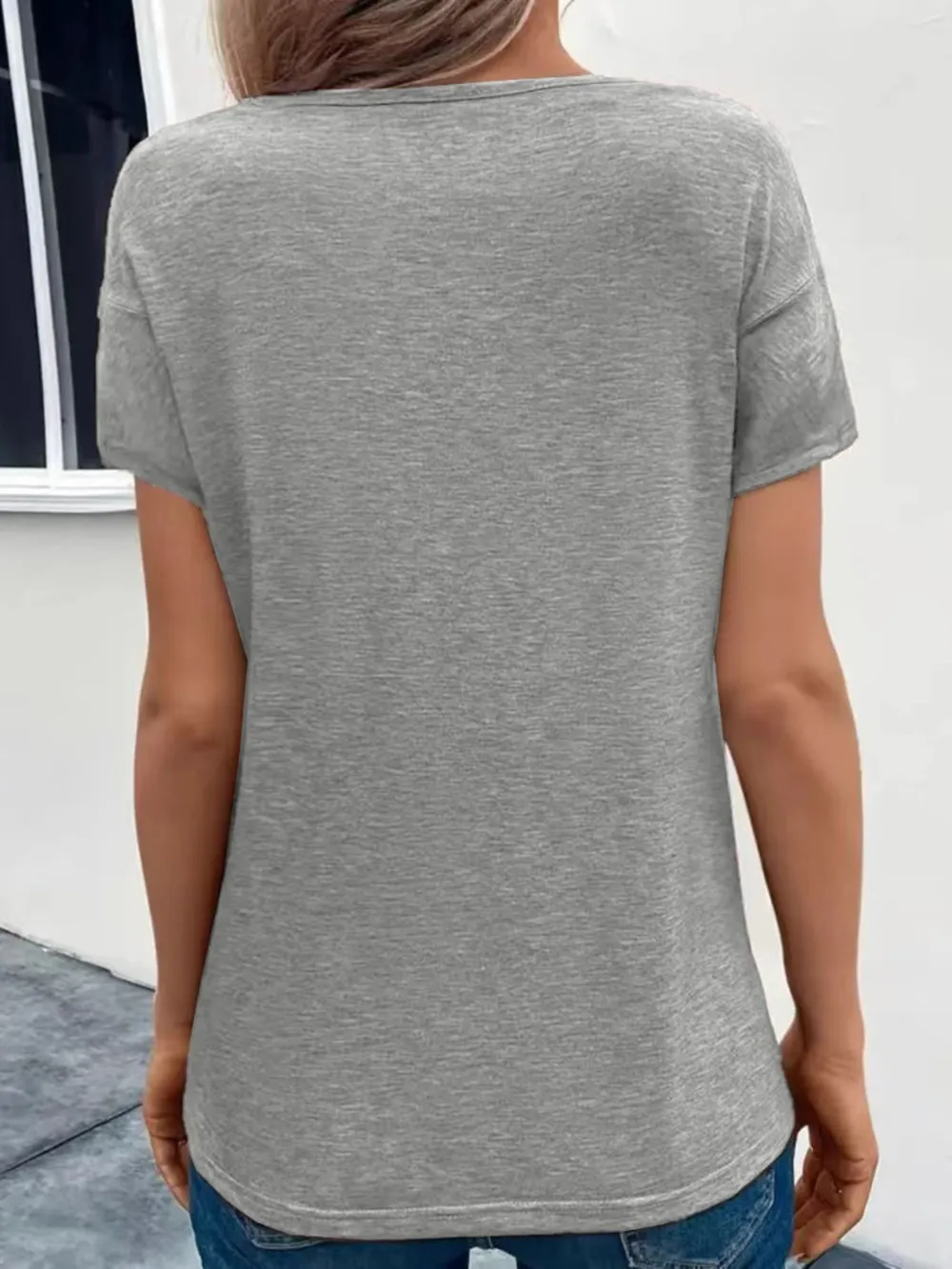 Short Sleeve V-Neck Ruched T-Shirt, image 10