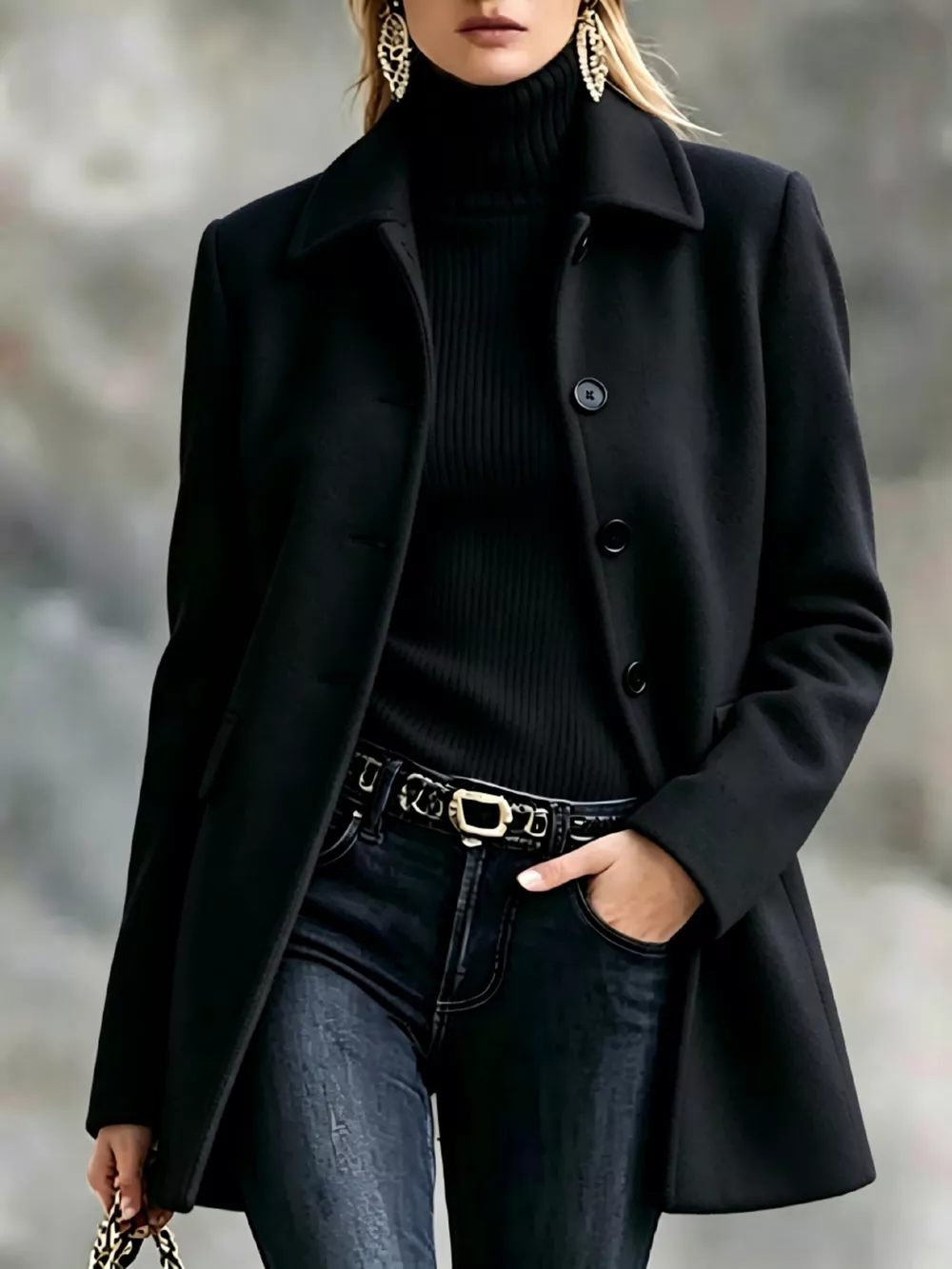 Button Up Collared Neck Coat, image 7