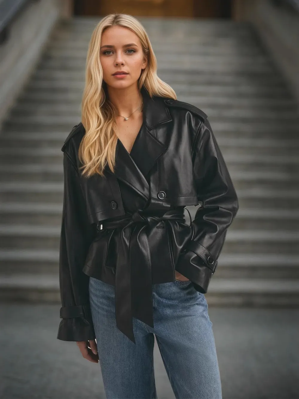 Leather Belted Trench Jacket, image 3