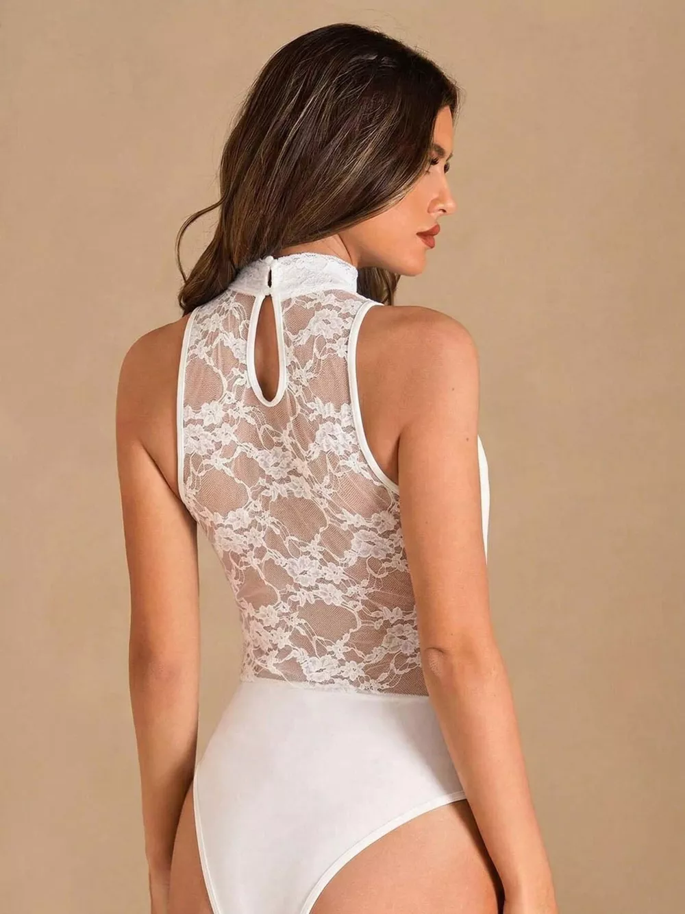 Lace Trim Sleeveless Bodysuit, image 2