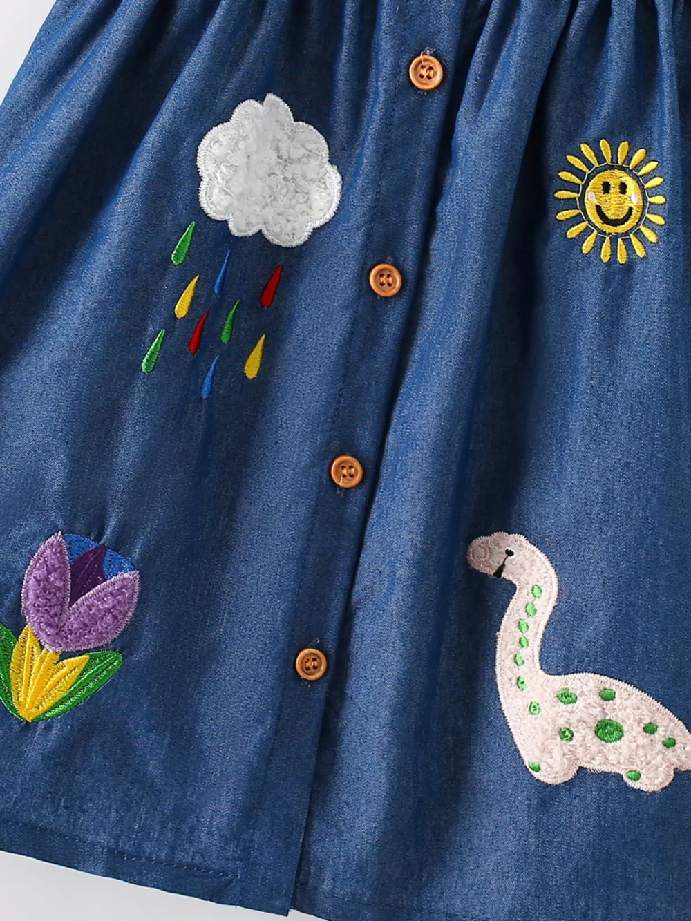 Children's Embroidered Denim Button-Front Dress, image 4