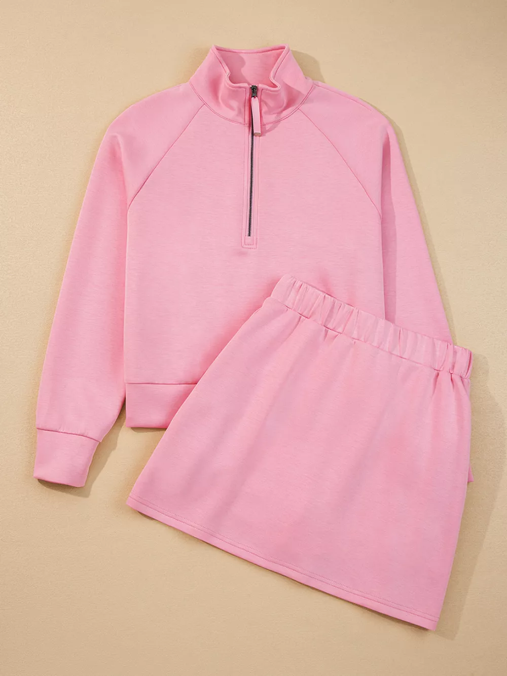 Half Zip Long Sleeve Top and Mini Skirt 2pcs Outfit, image 20