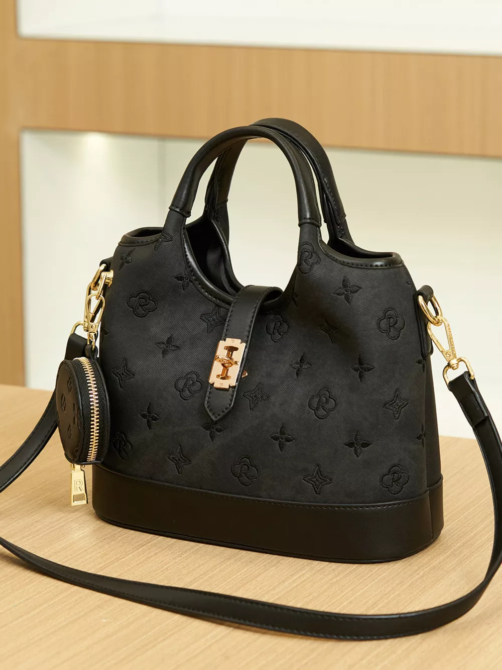 Embossed Crossbody Bag with Detachable Coin Pouch