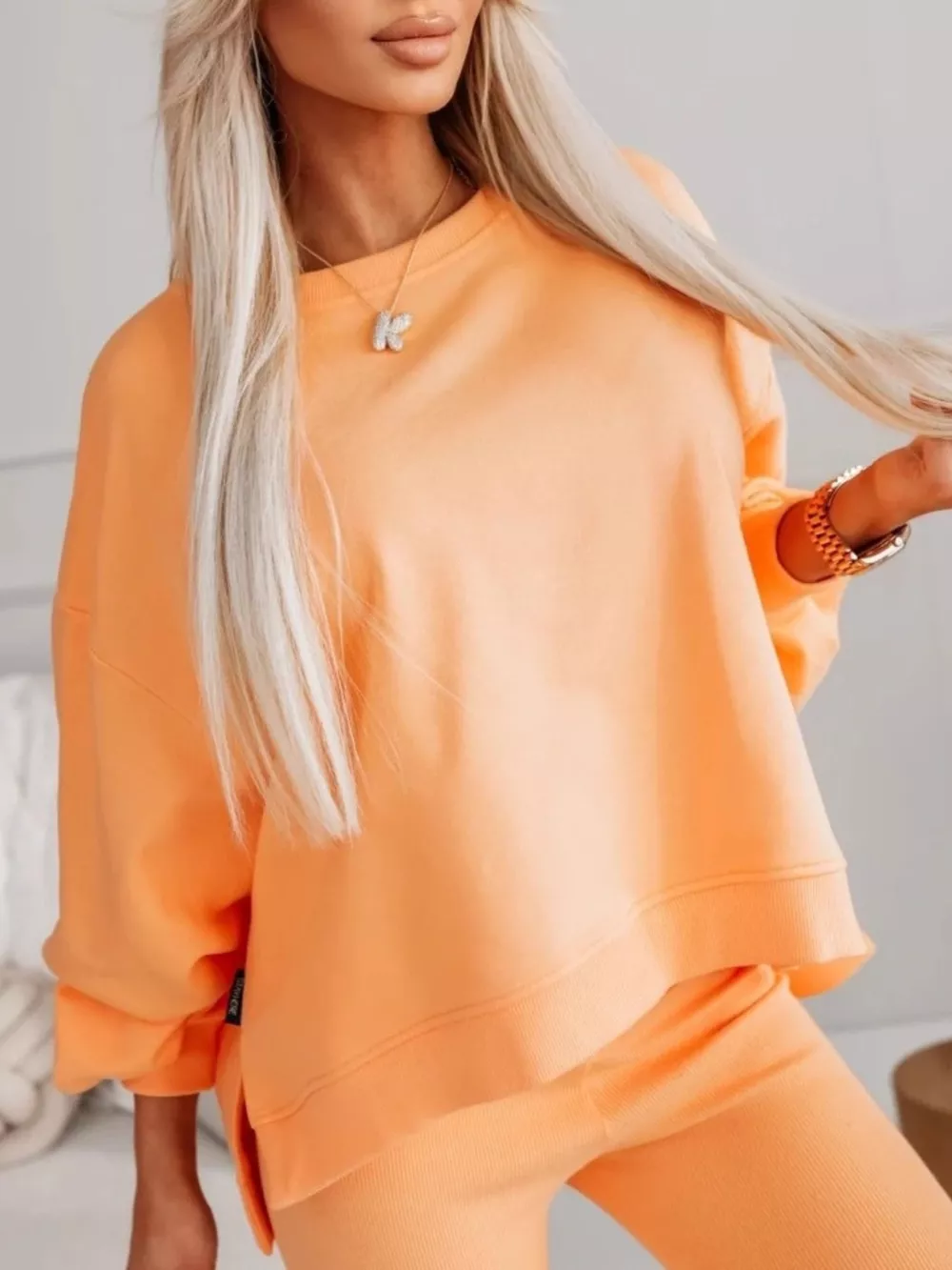 Side Slit Solid Color Oversized Sweatshirt, image 2