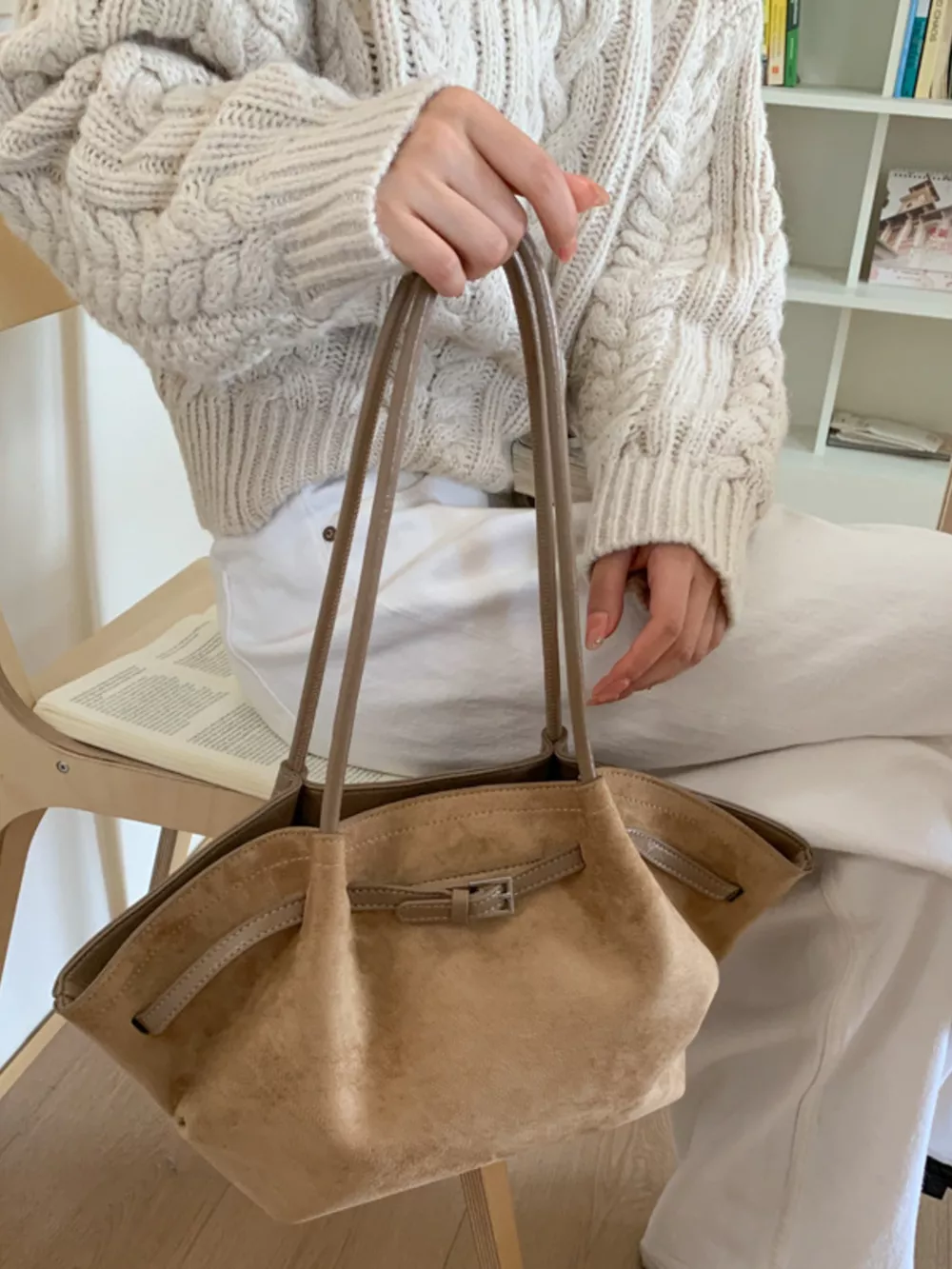 Solid Color Buckle Tote Bag, image 11