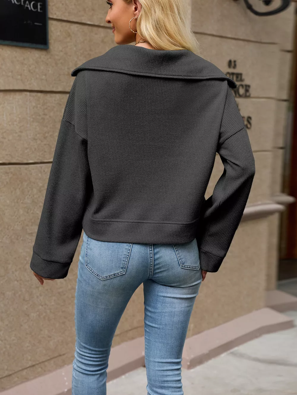 Half-Zip Dropped Shoulder Sweatshirt, image 12