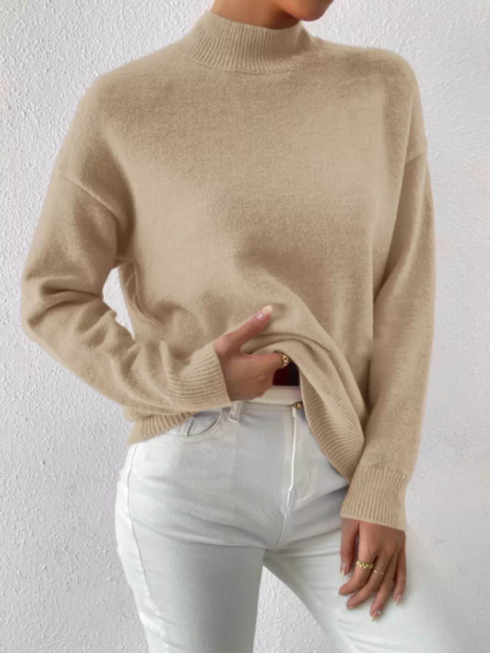 Mock Neck Dropped Shoulder Sweater, image 20