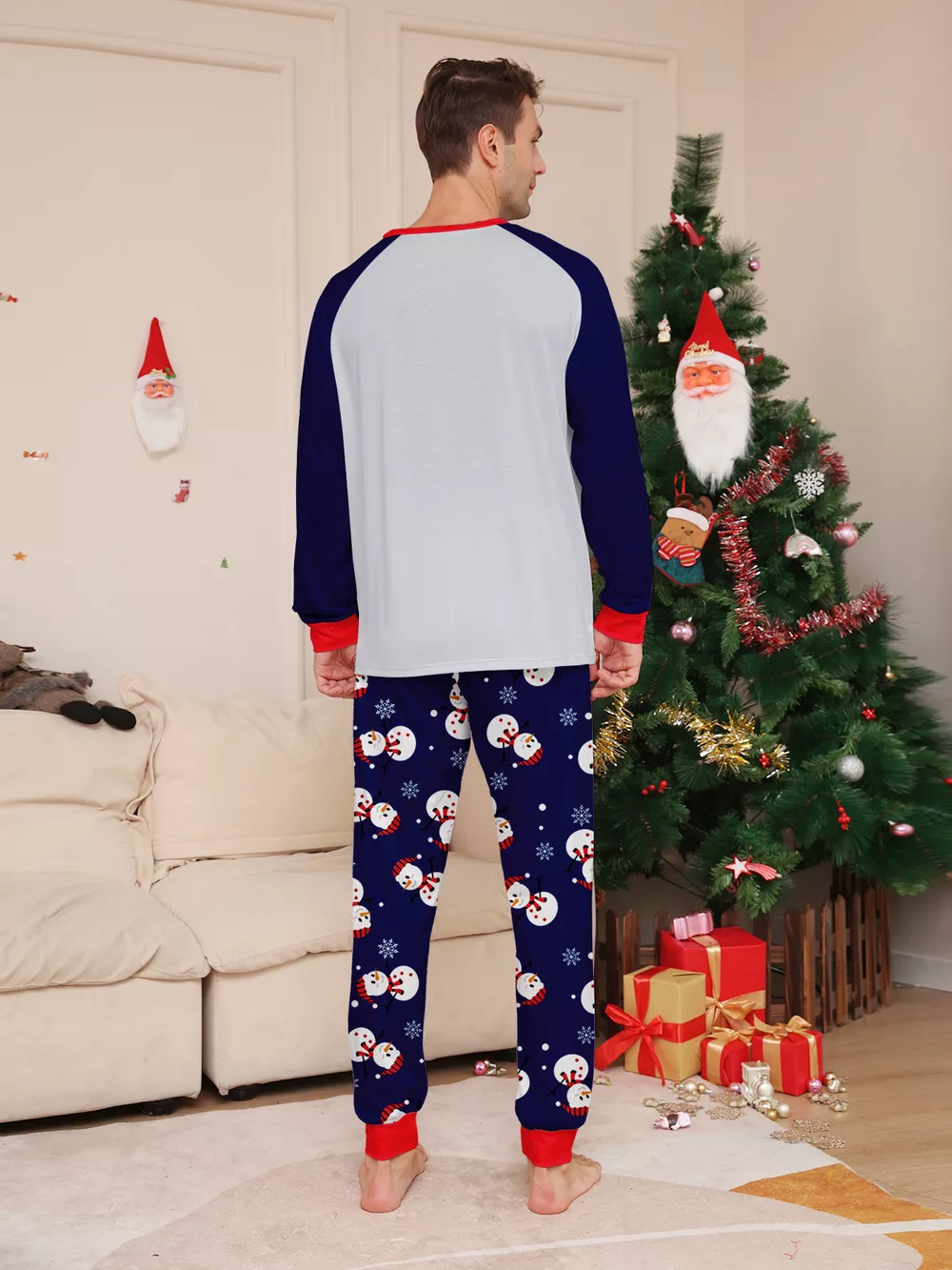 Full Size Family Matching Christmas Snowman Print Pajama Set Plus Size, image 7