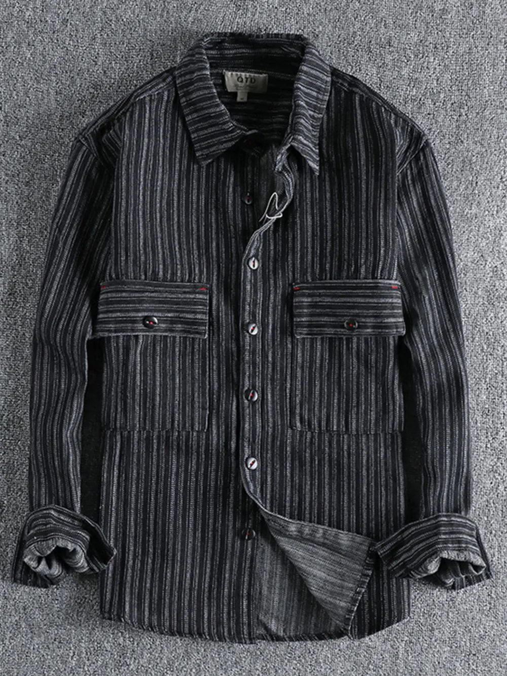 Men's Striped Button Down Denim Shirt, image 2