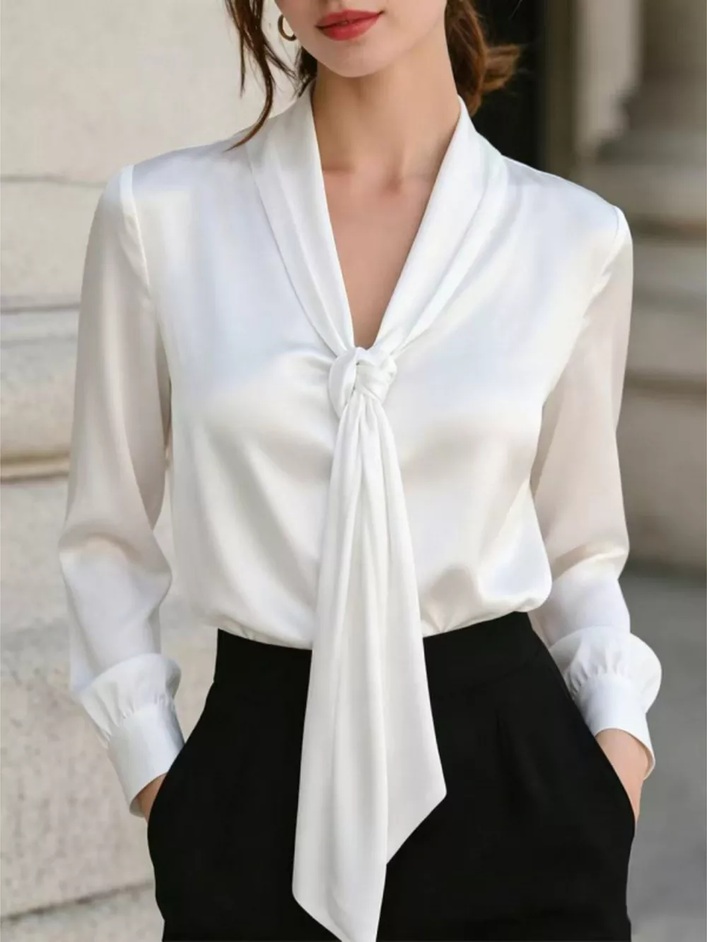 Front Tie Detail Satin Blouse, image 4