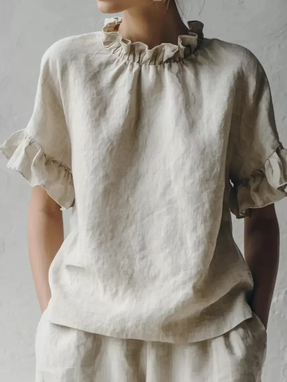 Full Size Ruffled Neck Half Sleeve Blouse Plus Size