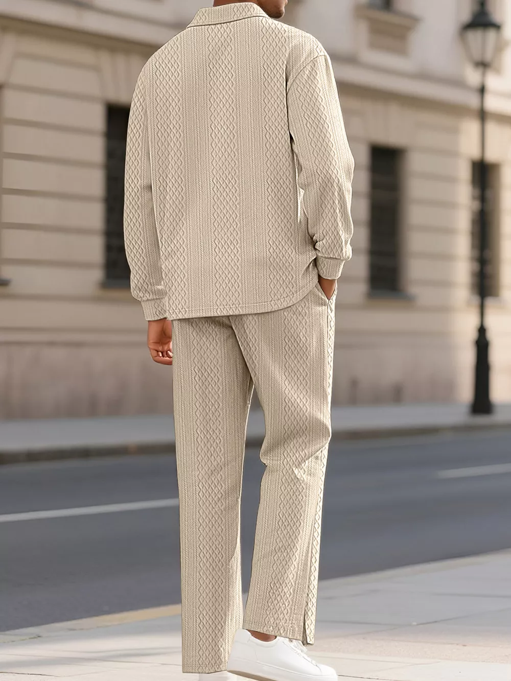 Men's Full Size Textured Long Sleeve Top and Pants Set Plus Size, image 6