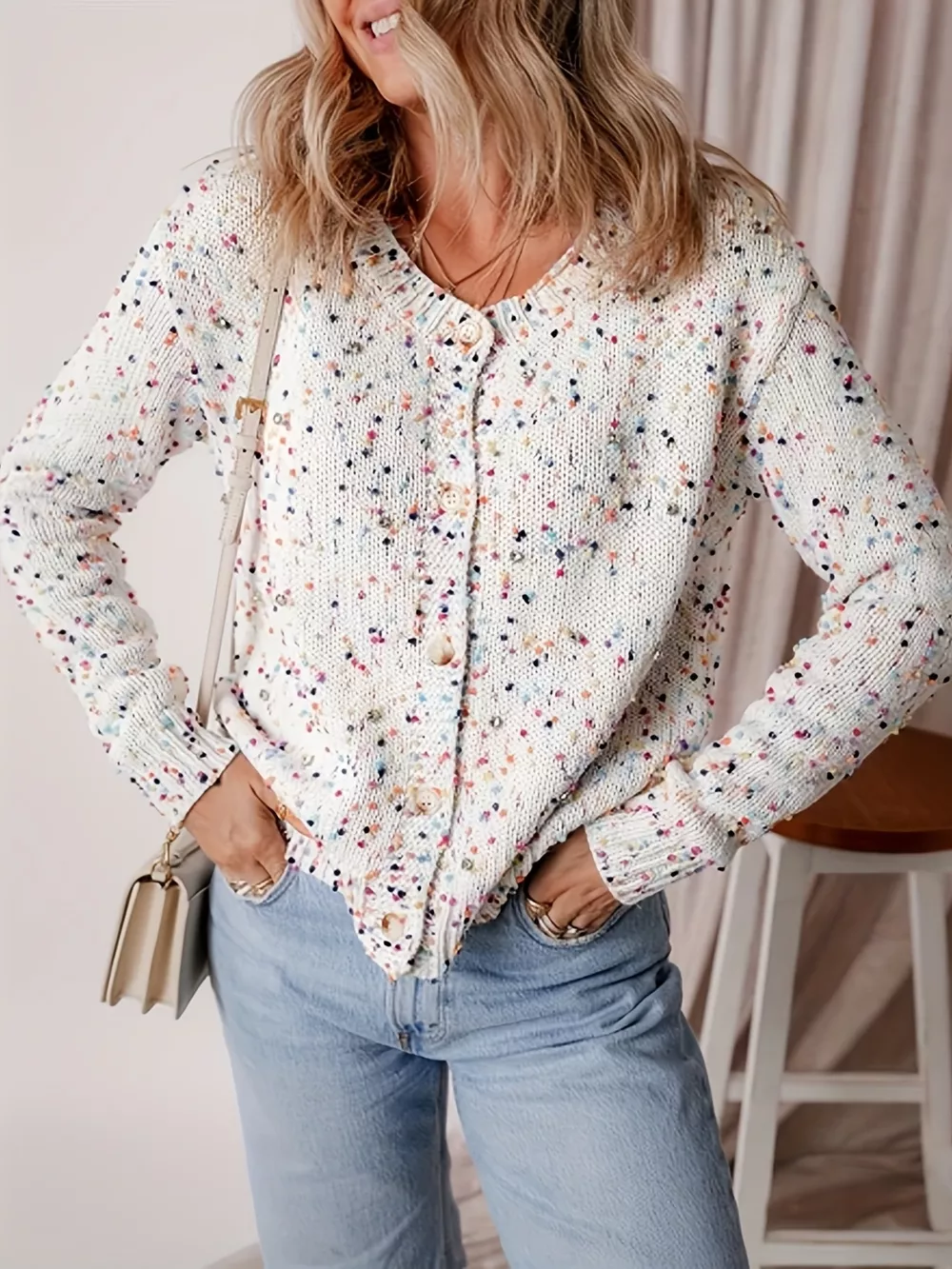Textured Knit Button-Up Cardigan, image 5