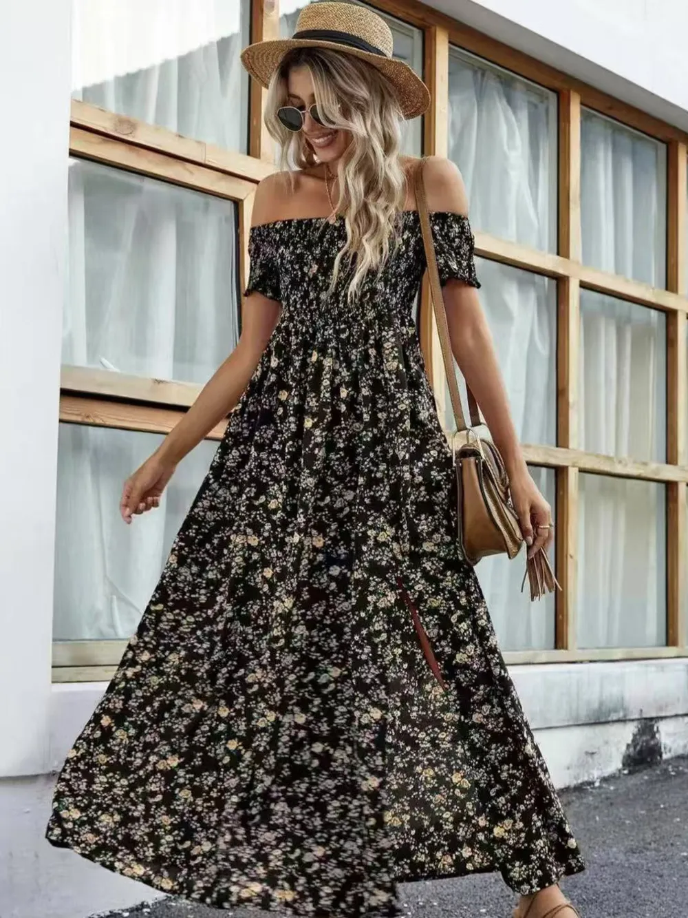 Full Size Slit Off-Shoulder Floral Midi Dress Plus Size, image 25