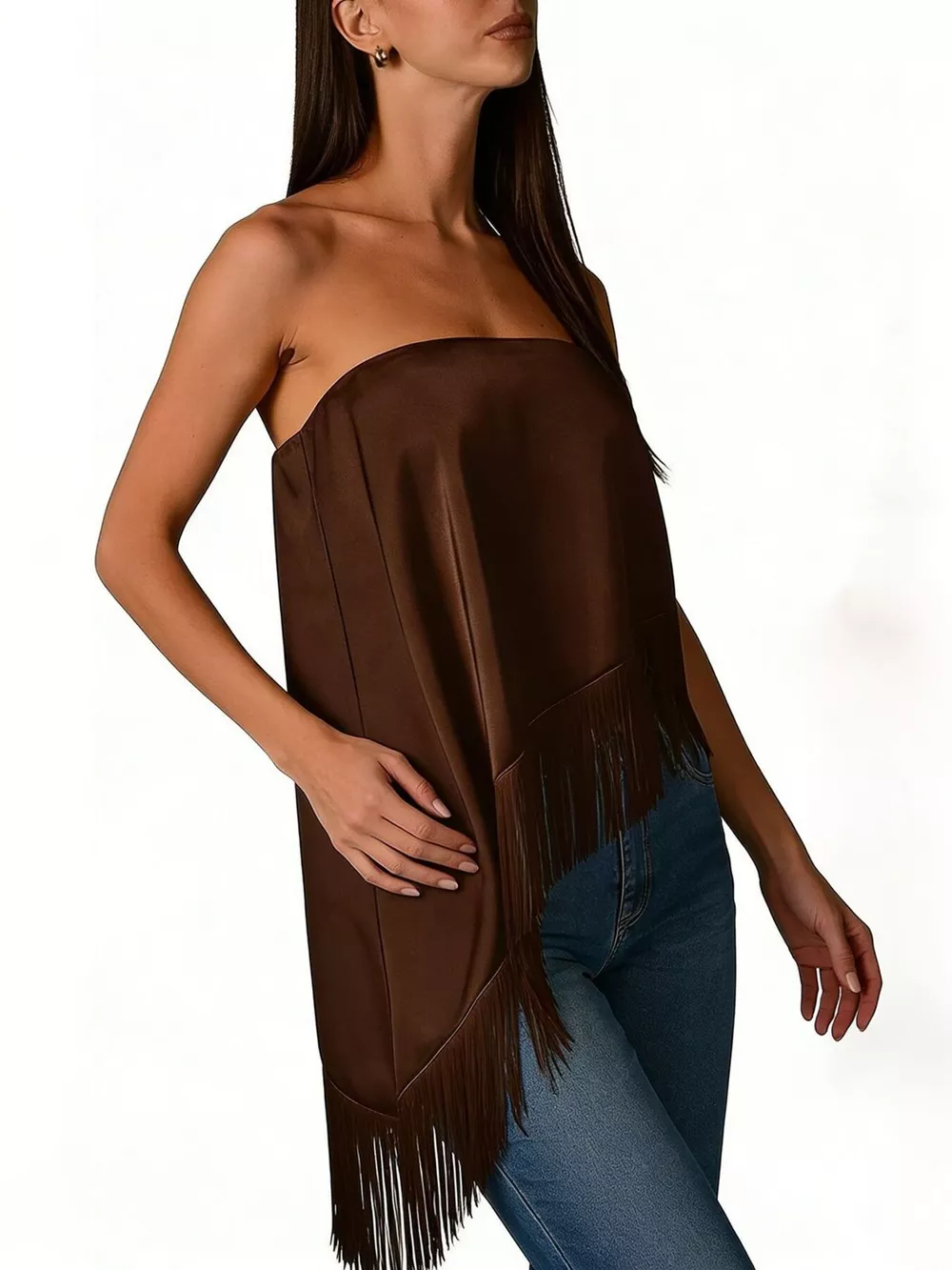 Asymmetric Fringe Tube Top, image 2