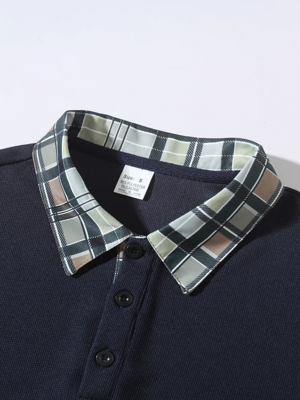 Men's Long Sleeve Plaid Collar Polo Shirt, image 9