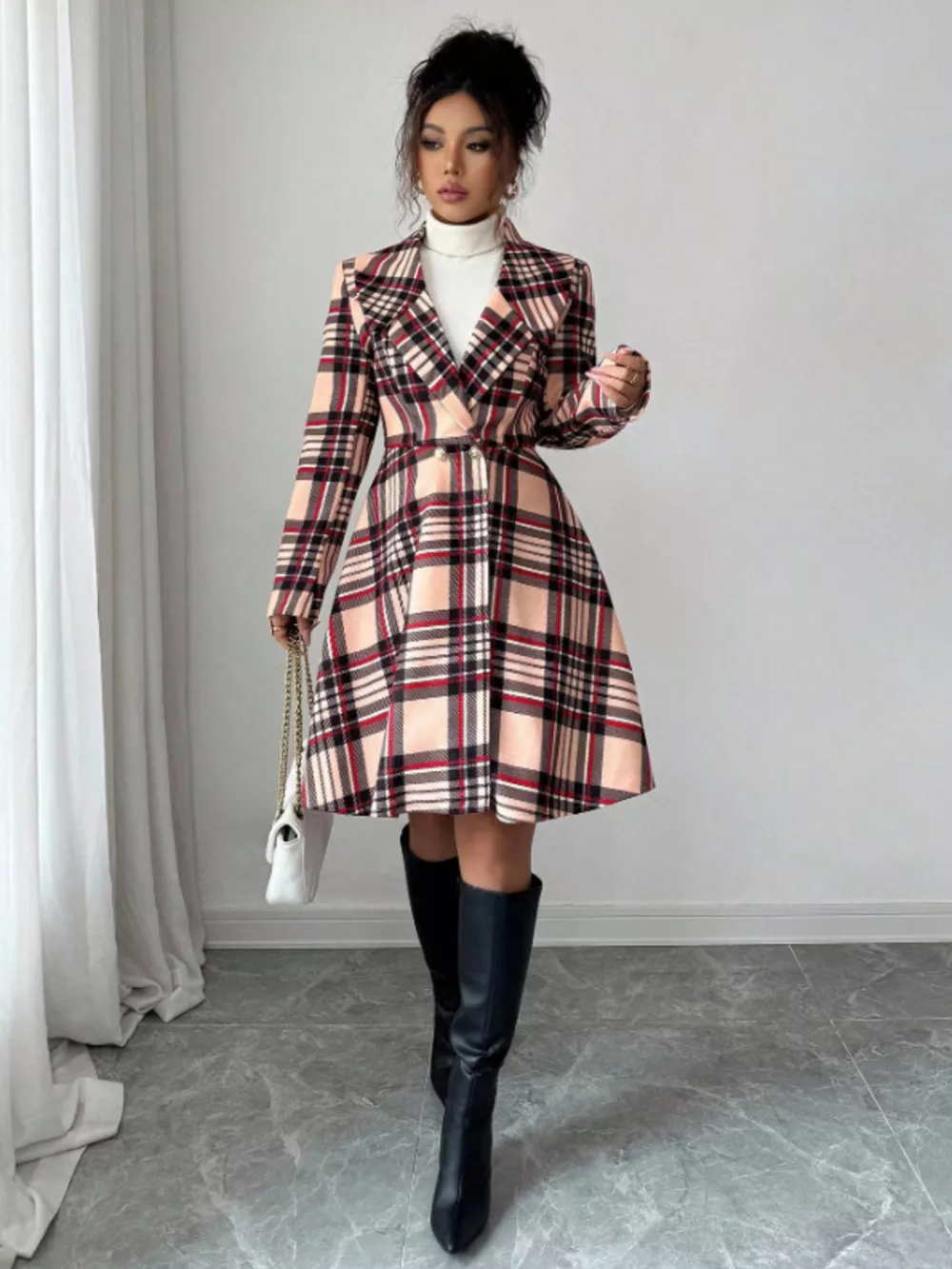 Plaid Button Up Long Sleeve Coat, image 4