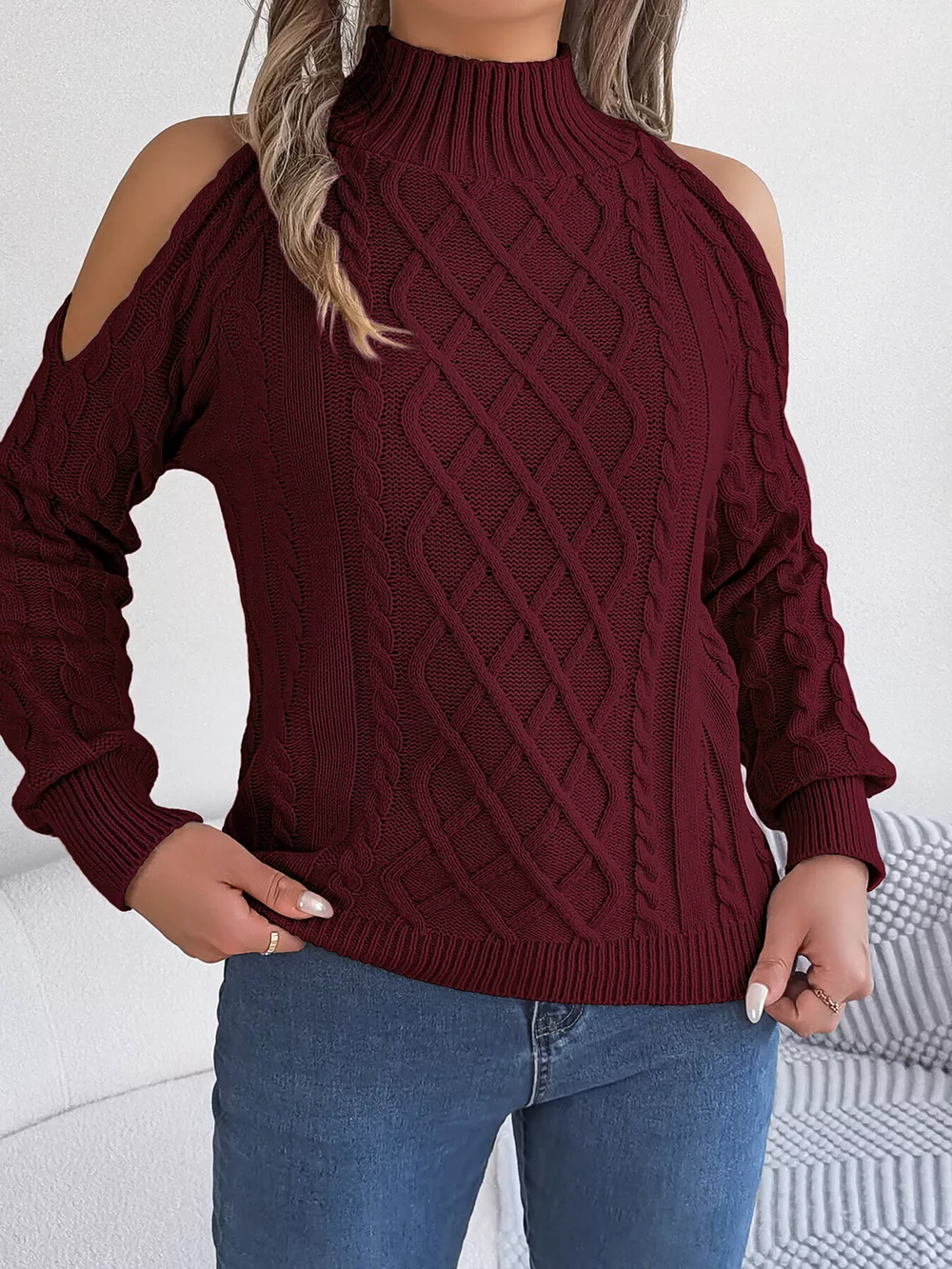 Cold-Shoulder Cable Knit Sweater, image 23