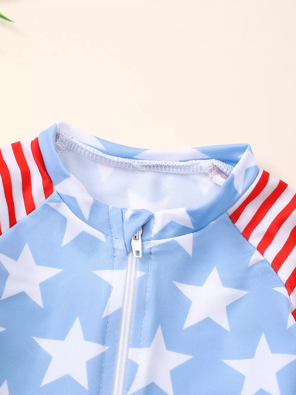 Children's Patriotic Star Print Top and Shorts Swim Set with Hat, image 2