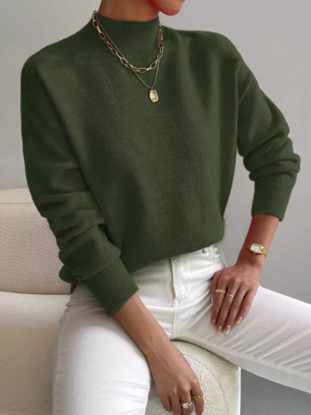 Mock Neck Dropped Shoulder Sweater, image 6