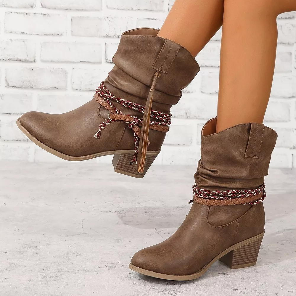 Round Toe Block Heels Boots, image 3