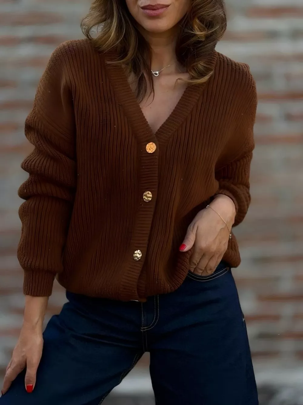 Full Size V-Neck Button-Up Knit Cardigan Plus Size, image 4