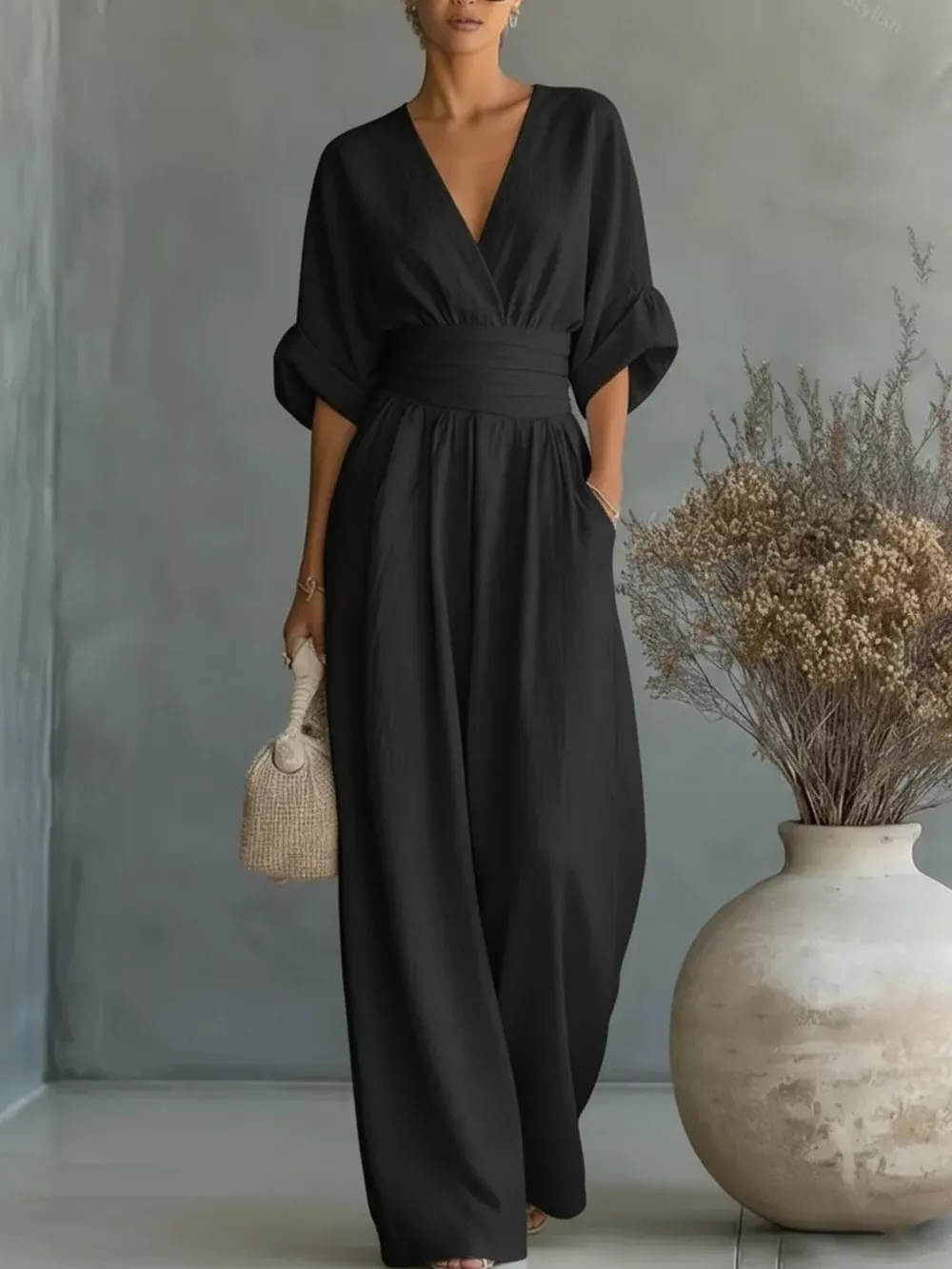 Full Size Half Sleeve Wide Leg Jumpsuit Plus Size, image 3
