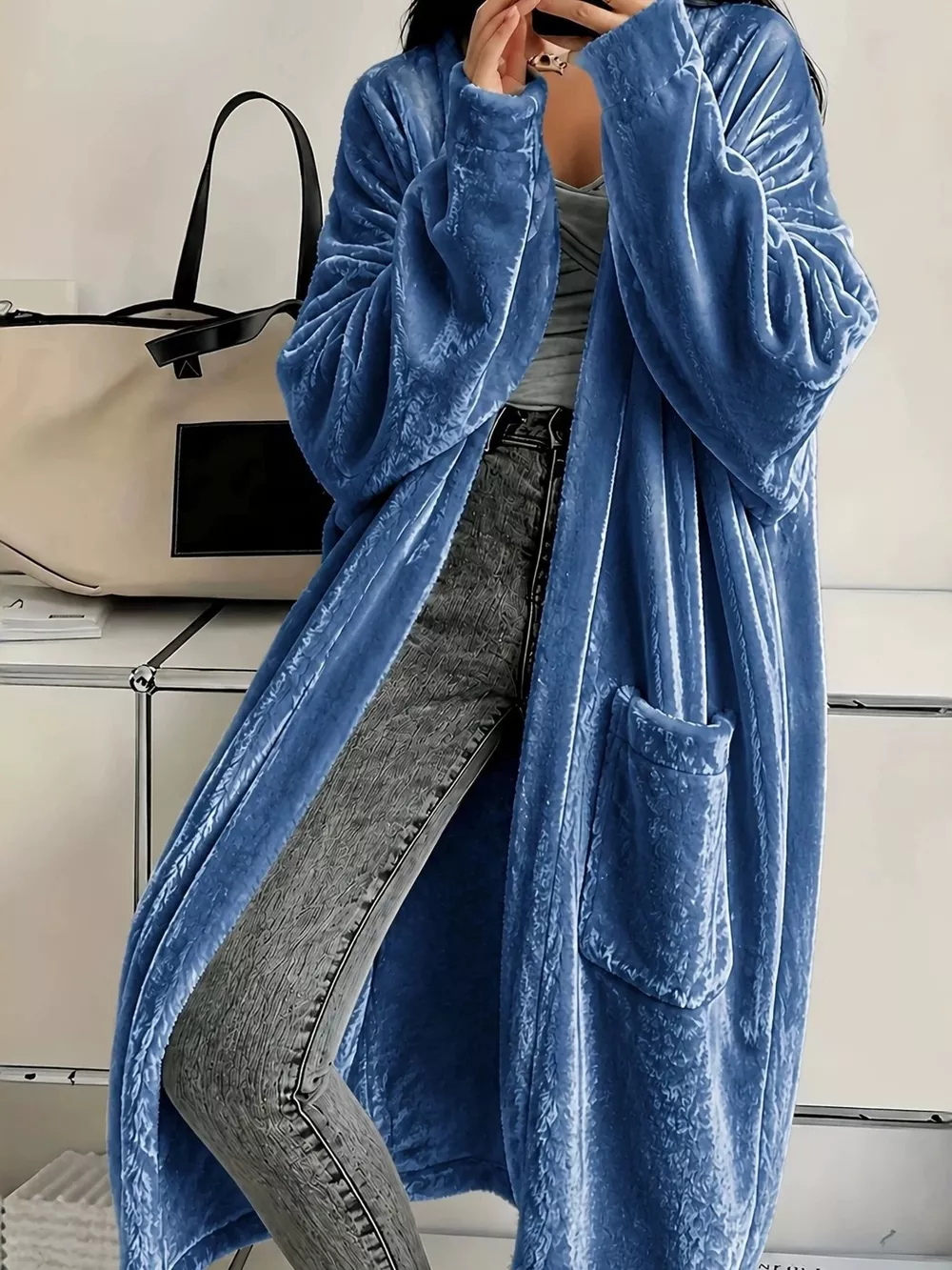 Plus Size Velvet Open-Front Longline Cardigan, image 13