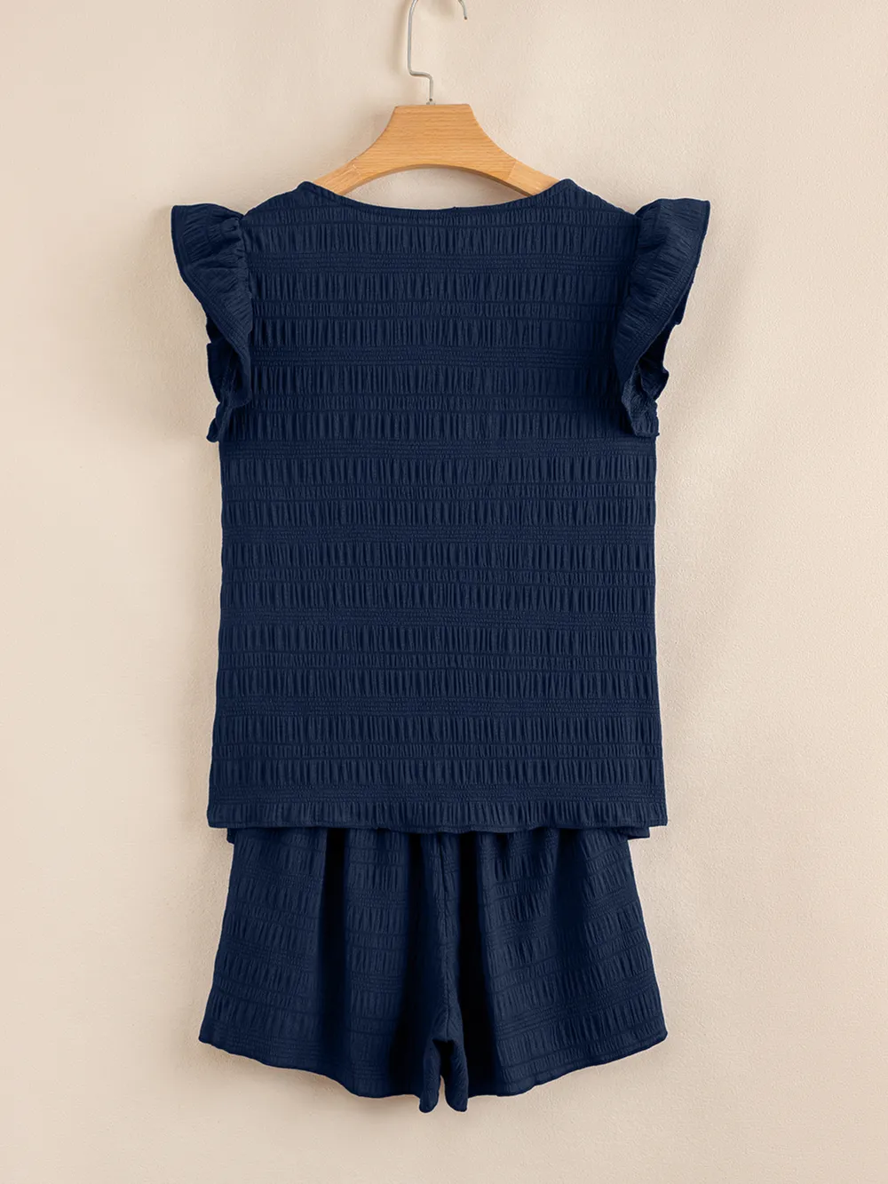 Textured Square Neck Top and Shirred High Waist Shorts Set, image 9