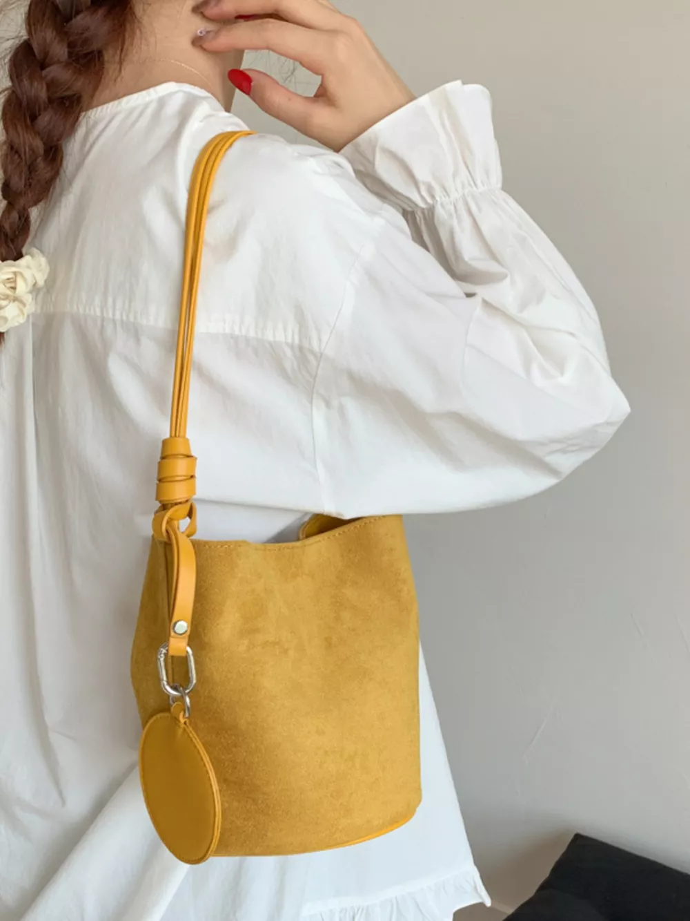 Suede Solid Color Bucket Bag, image 2