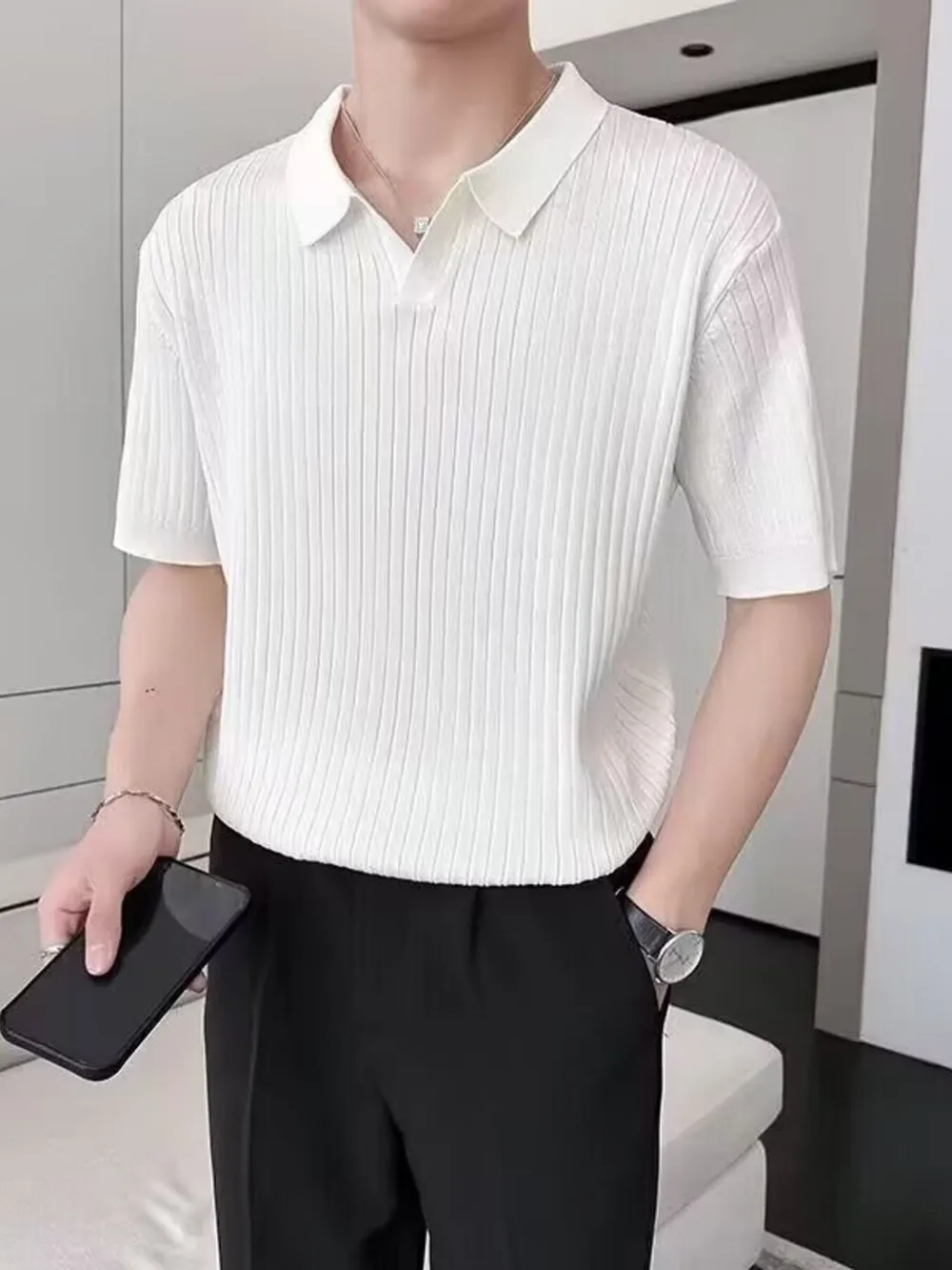 Men's Plus Size Short Sleeve Textured Knit Polo