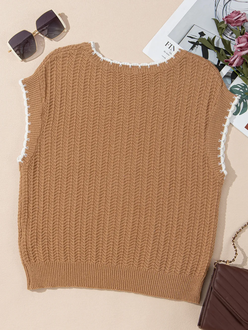 Contrast Trim Boxy Fit Sweater Vest, image 22