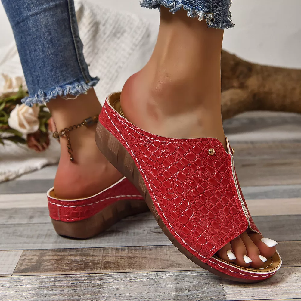 Crocodile-Embossed Wedge Sandals, image 20