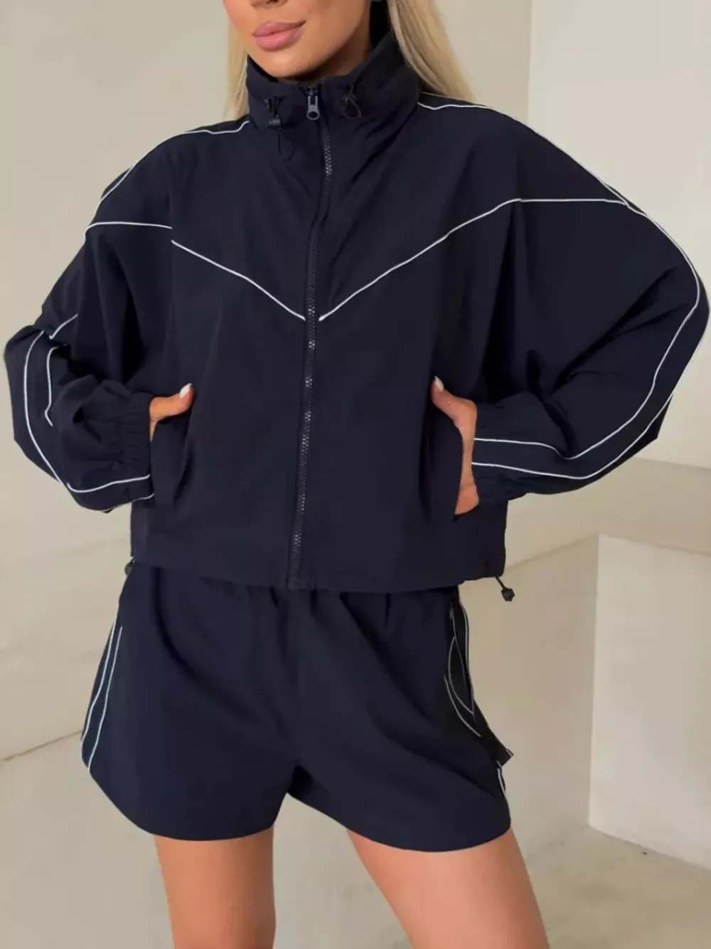 Drawstring Zip-Up Jacket and Shorts Set, image 8