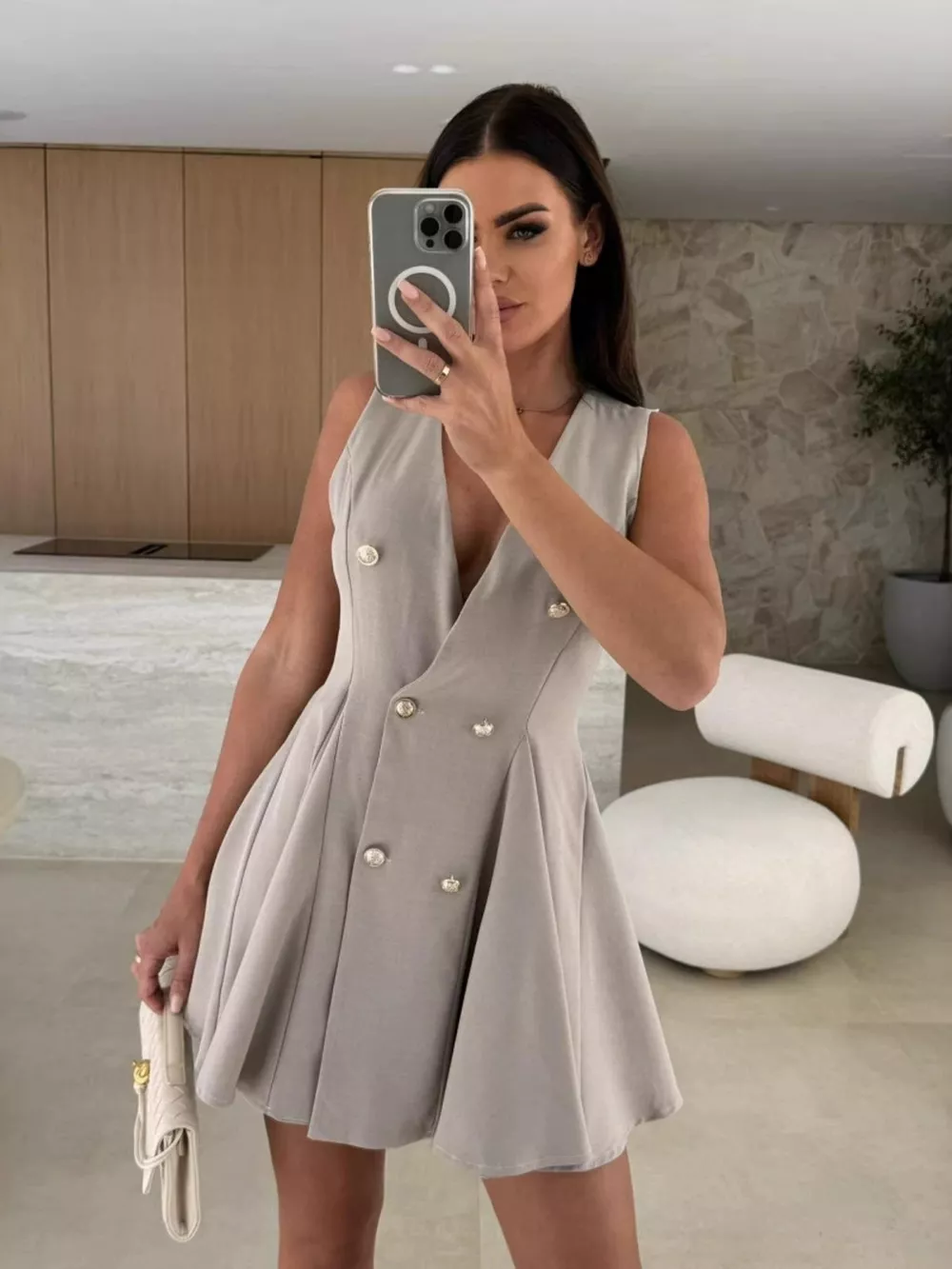 Double-Breasted V-Neck Mini Dress, image 10