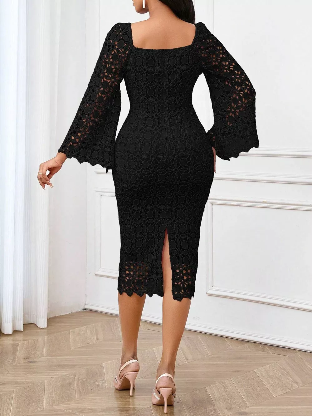 Lace Square Neck Midi Dress, image 12